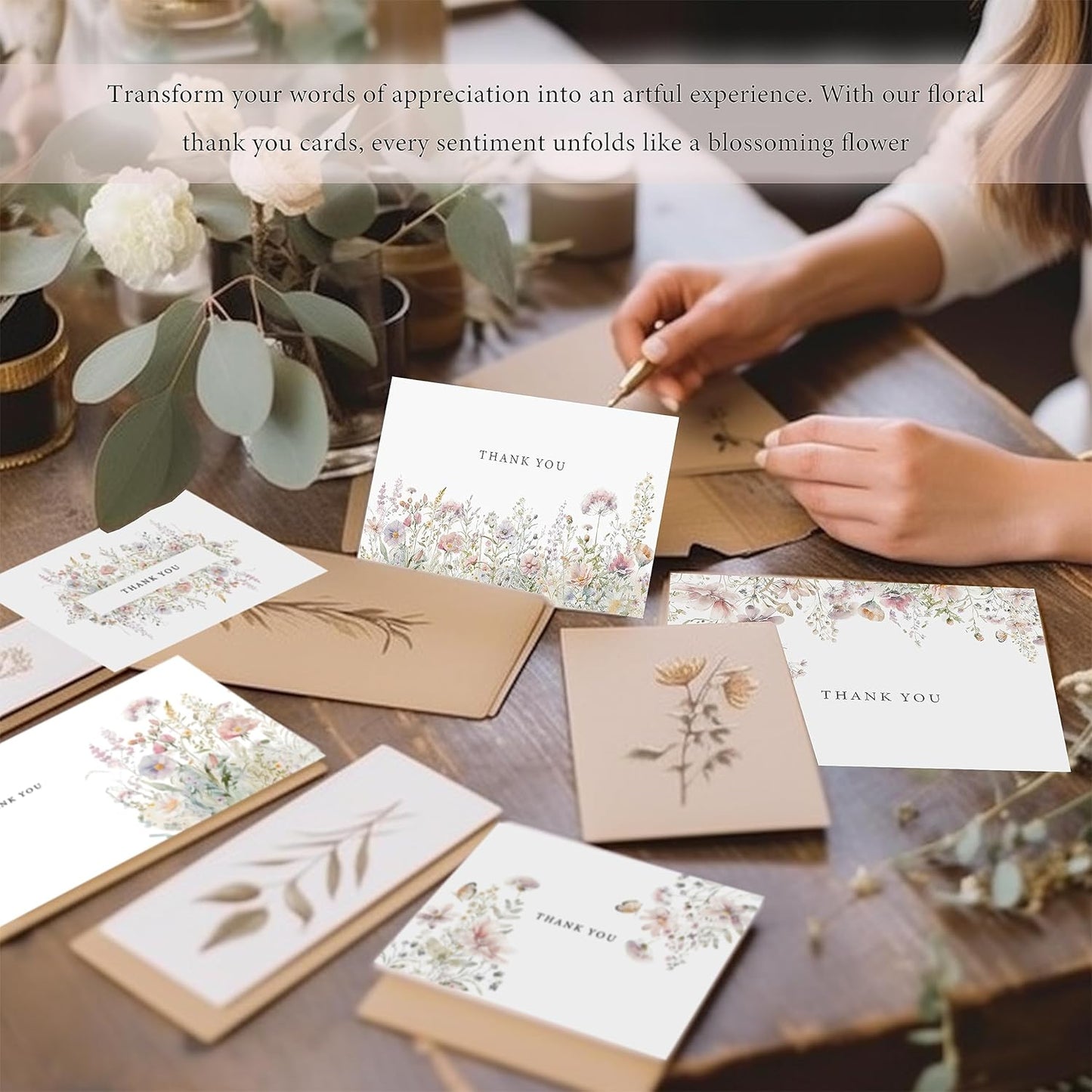 SLAPAFLIFE Floral Thank You Cards - 48-Pack 4x6 Inches with Envelopes & Stickers for Baby Showers, Weddings, Birthdays
