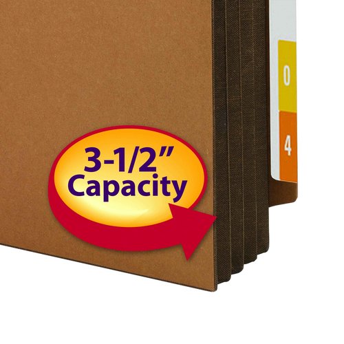 Smead End Tab Pocket, Reinforced Straight-Cut Tab, 3-1/2" Expansion, Extra Wide Letter Size, Redrope with Dark Brown Gusset, 10 per Box (73681)