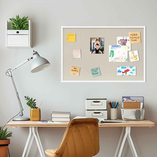 DAHAPYBOO Cork Board with Linen White,Bulletin Board 36"x24" Hanging Corkboards for Office Home School Message Board or Vision Board Decoration.