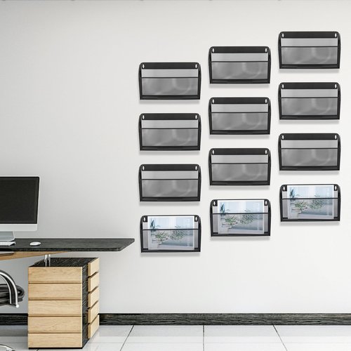superbpag 12 Pockets Wall File Holder Organizer Office Hanging Folder organizer Document Magazine Storage Rack for Office Home School, Black