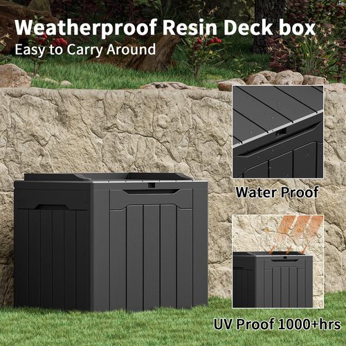Greesum 31 Gal Resin Deck Box - Weatherproof Outdoor Storage for Patio & Garden Tools | Lockable, Black