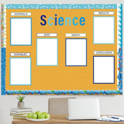 Skiennix 96 Pcs Science Fair Board Supplies - Self-Adhesive Project Titles & Stickers | Ocean Style