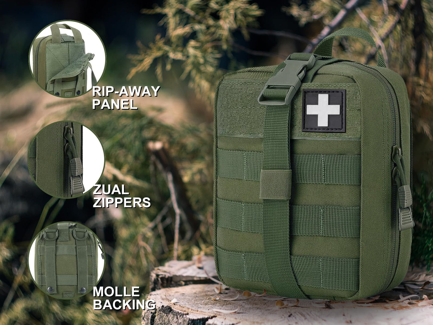 TANSOLE TAN SOLE first aid kit bag empty Molle ifak pouch emt tactical medical pouch med rip away belt pouch small rescue tool pouches (OD)