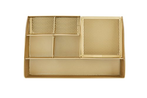 Annova Mesh Desk Organizer Office with 7 Compartments + Drawer/Desk Tidy Candy/Pen Holder/Multifunctional Organizer (Gold)