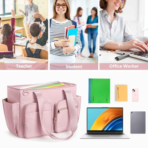 Prokva File Folder Tote Bag with Individual Document Organizer Case for Teacher, Office Workers, Pink (Patent Design)