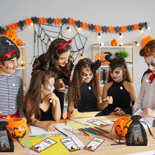 EYNDYN 48 Sets Halloween Gifts Bulk for Adults Pumpkin Ballpoint Pens Ghost Pins with Organza Bags Information Card for Halloween Theme Party Supplies School Office Home Present Party Favor