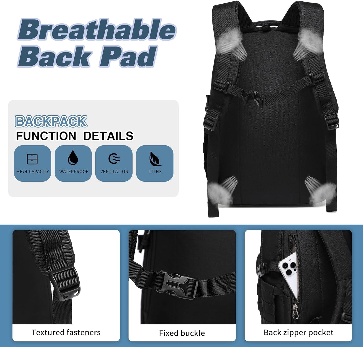 Wotony Military Tactical Backpack - Compact Black Assault Bag for Men | Durable & Versatile
