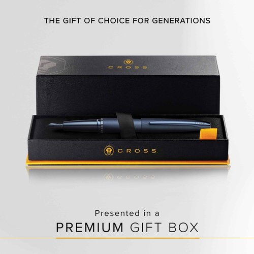 Cross ATX Refillable Fountain Presented in a Luxury Gift Box - Fine Point, Black Ink, Sandblasted Dark Blue