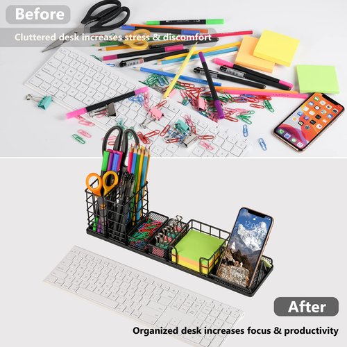 Pen Holder for Desk, Rotating Pencil Holder, Cup Holder for Desk Office, Pen Organizer in Black (Jet Black)