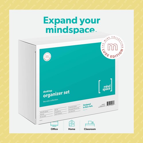 Mindspace Rose Gold Desk Organizer 5-Piece Set | Magazine File Holder, Mail Sorter, Pen Cup Holder, Stackable Letter Tray + Bonus Binder & Paper Clips Set with Box | Wire Collection