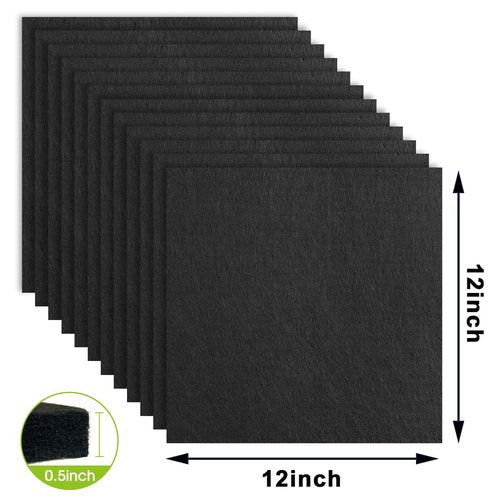 AKTOP Black Cork Bulletin Board 12x12, 1/2" Thick Felt Cork Board Tiles 12 Pack, Small Square Pin Board for Wall, Self Adhesive Corkboards with 120 Push Pin Wood Clips for School, Home & Office