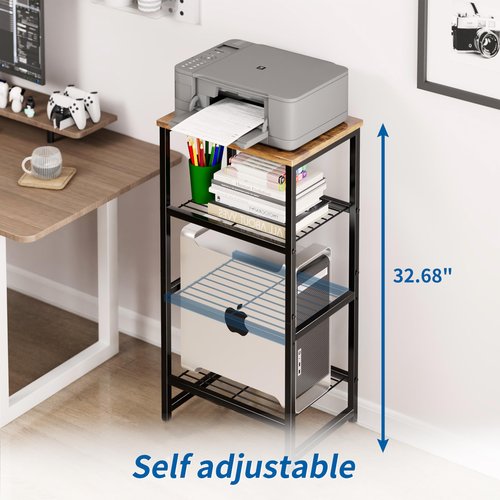 GEORIS Industrial Printer Stand with 4 Tier Shelves, Wood Home Printer Table, Heavy Duty 3D Printer Shelf for Scanner Fax Home Office, Bronze
