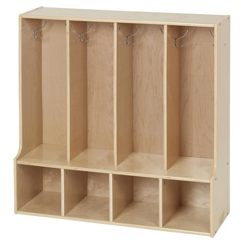 Back2School Express Sleekline 4-Section Toddler-Sized Coat Locker with Bench, Kids Furniture, Natural