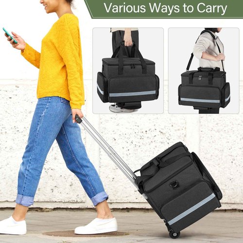 CURMIO Rolling Teacher Tote Bag with Wheels, Teaching Work Bag with Padded Sleeve for up to 14” Laptop for Teaching, Office, Black(Bag Only)