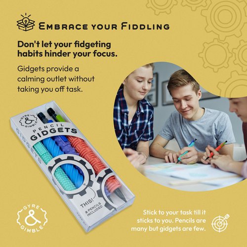 Gyre & Gimble Pencil Gidgets – Textured Silicone Pencil Sleeve for Quiet Fidgeting – Transform Your Mechanical Pencil into a Sensory ADHD Tool for Kids and Adults – 4 Sleeves & 2 Pencils