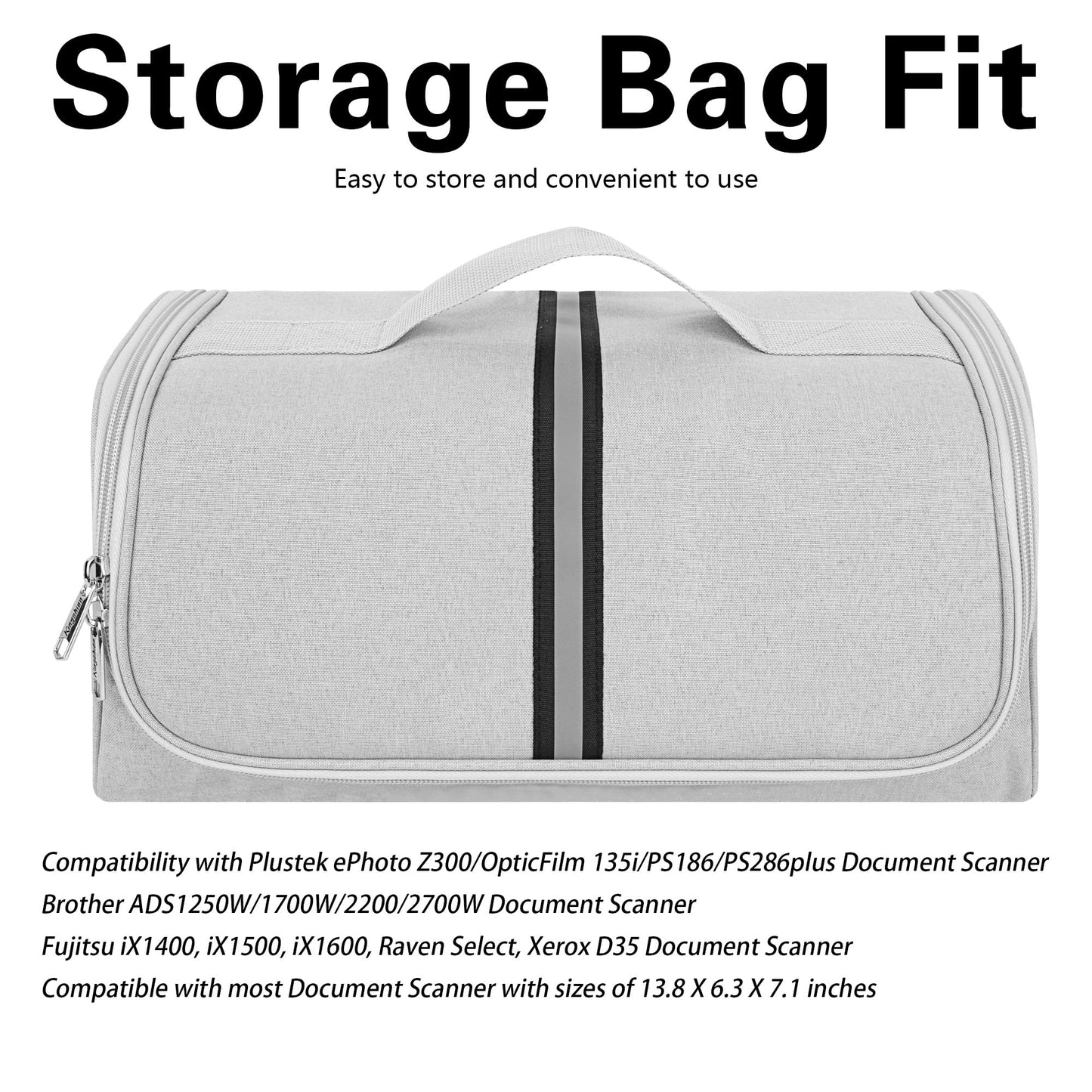 Kingshion Protective Scanner Carrying Case for Fujitsu iX1400/iX1500/iX1600, Fi Series, Plustek, Brother & Raven Scanners - Light Gray