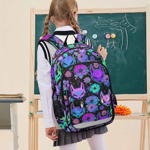 MNSRUU Backpack for School Psychedelic Fox Camellia Purple Laptop Backpack Womens Travel Backpack Mens Casual Daypack College Bookbag Fits 15.6 Inch Laptop