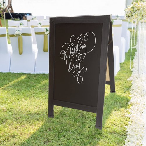 Excello Global Products Large Double-Sided 40x23 Heavy-Duty A-Frame Sidewalk Chalkboard Standing Sign, Includes 10 Chalk Markers, 40 Piece Stencil Set, Chalk and Eraser (Black)