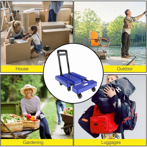 SOLEJAZZ Folding Hand Truck Portable Dolly Cart with Wheels Foldable 500LB Heavy Duty Luggage Cart Collapsible Hand Cart Moving Dolly for Airport Travel Furniture Luggage Office Moving, Blue