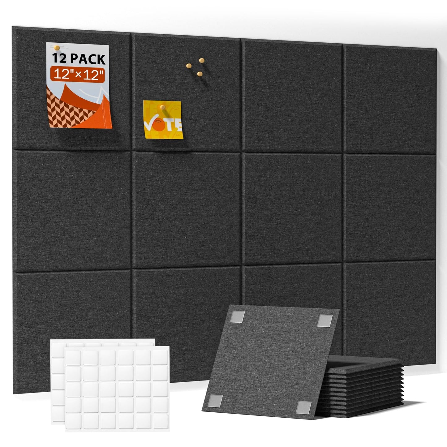 Acoustic Panels 12 Pack Square Soundproof Wall Panels with 60 Adhesive Tapes, High Density Acoustic Foam Panels Sound Proof Foam for Home Office, Recording Studio, Ceiling, 12" X 12" X 0.4"