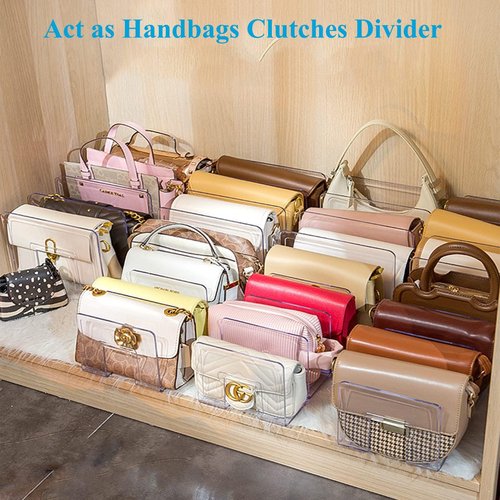 Marte Vanci Clear Acrylic File Sorter, Sturdy Desk File Organizer Shelf Book Holder Purse Handbag Clutch Divider File Folder Rack for Letter Cookbooks Home Office Kitchen Supplies 4 Sections (2 Pcs)