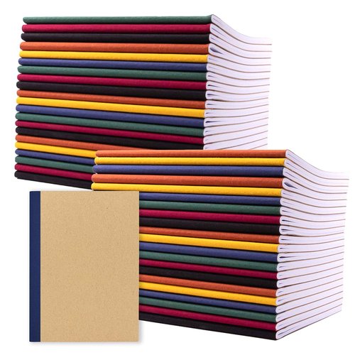 PAPERAGE 48-Pack Composition Notebook Journals, 120 Pages, Kraft Cover with Jewel Tone Spines, College Ruled Lined Paper, Small Size (8 in x 5.75 in) – for Home, Office or School Supplies