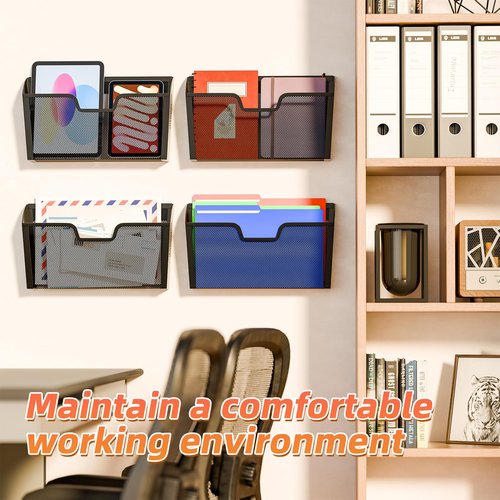 Simple Trending 6 Pack Wall File Organizer, Vertical Mounted File Folder Binder Holder Hanging Basket Mail Organizer for Office, Home and School,Black