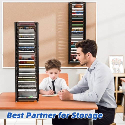 Simple Trending Wall File Organizer, 18-Tier Mesh Hanging Paper Document Folder Holder, Desktop Metal Files Storage Rack for Office and Home, Black