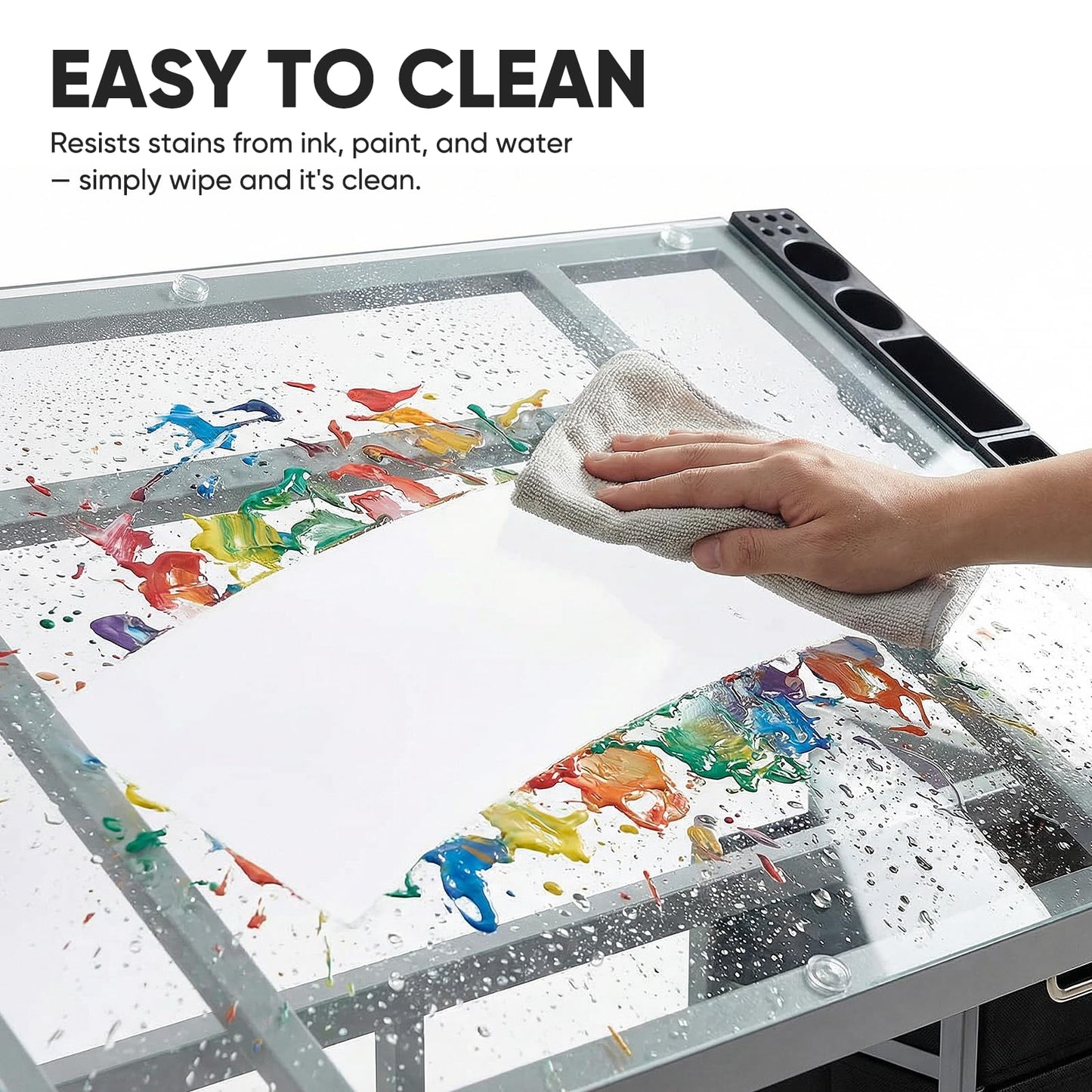 Magshion Professional Drafting Table for Adults Teens, Tilting Glass Tabletop Art Craft Desk Diamond Watercolor Paintings Sketching Work Station for Home Office Reading, Writing, Crafting (Clear)