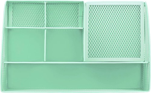 Annova Mesh Desk Organizer - 7 Compartments & Drawer | Multifunctional Office Tidy in Green