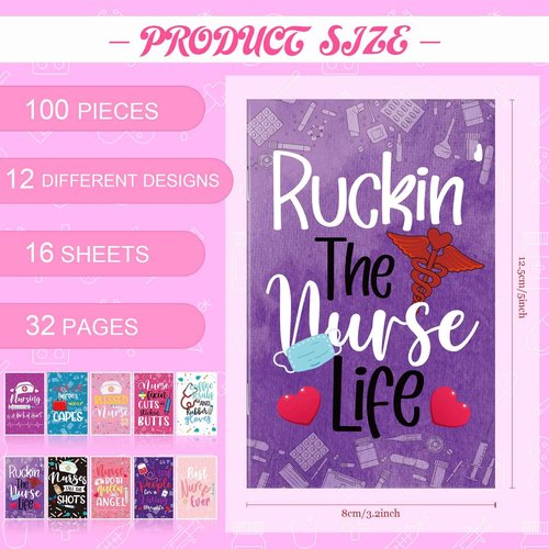 Sabary 100 Pcs Nurse Notebooks Bulk 2025 CNA Week Appreciation Gifts Mini Pocket Notepads Bulk for Medical Students Retirement Graduation Accessories Classroom Office Supplies