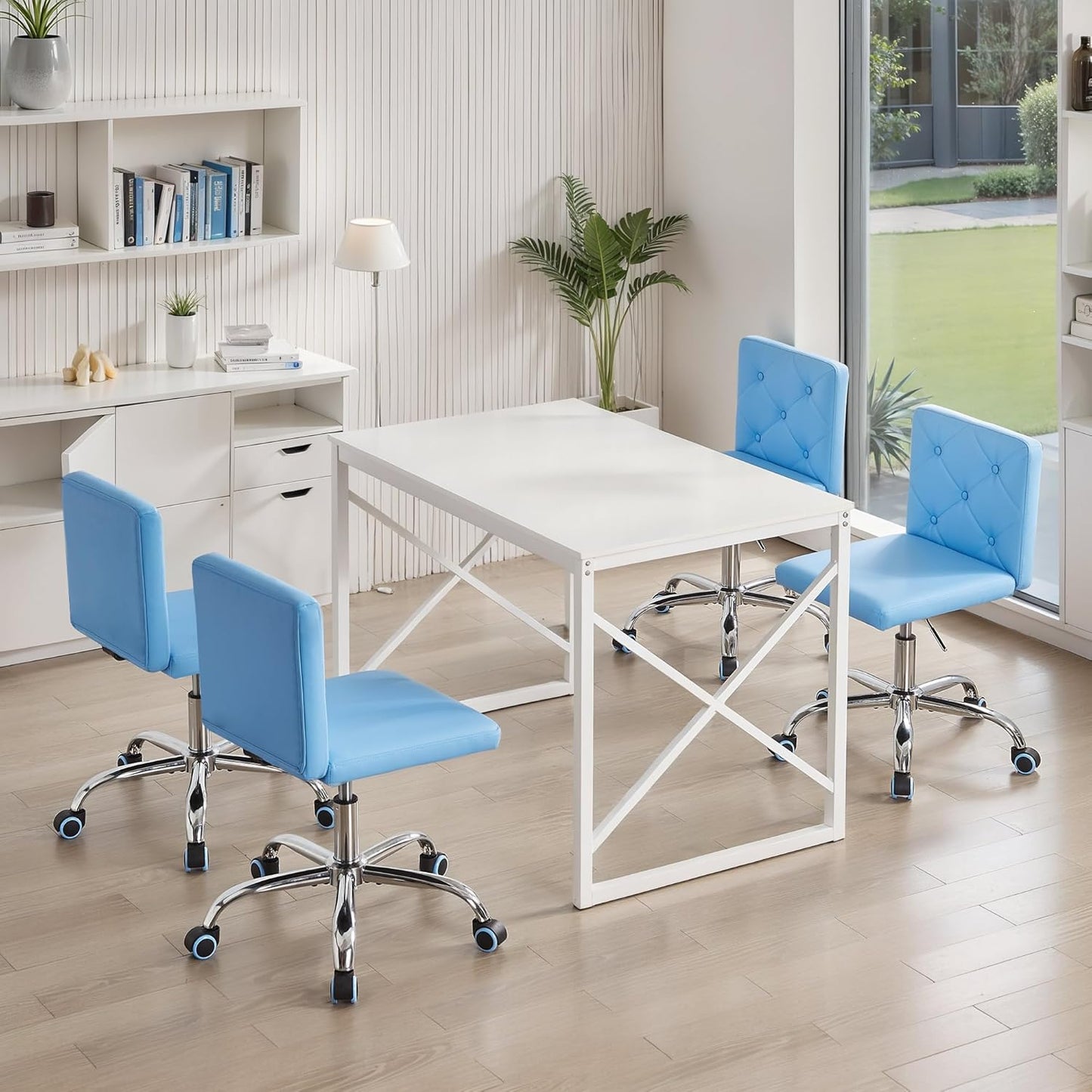 VECELO PU Leather Mid-Back Armless Vanity Chair - Adjustable Height & 360° Rolling Swivel