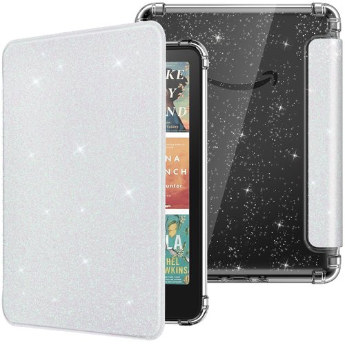 MoKo Case for All-New 7" Kindle Paperwhite 2024 12th Gen&Kindle Colorsoft Signature Edition 2024,Ultra Clear Soft Flexible Glitter TPU Back Cover Light Shell with Auto Wake/Sleep, Glitter White