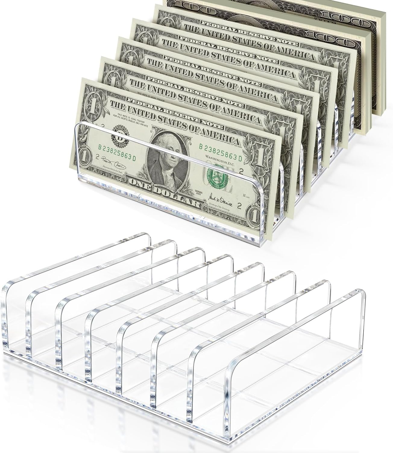Vowcarol Acrylic Mail Organizer - 7 Slot Clear Desktop Cash Tray & File Divider for Bills