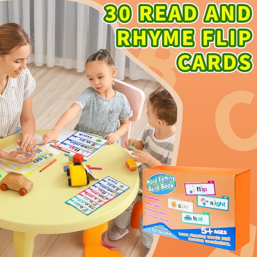 30 Read and Rhyme Flip Books, Word Family Build Book, ABC Vocabulary Flashcards, Kindergarten Sight Word Flash Cards, Reading Flip Books for Kids, Homeschool Supplies