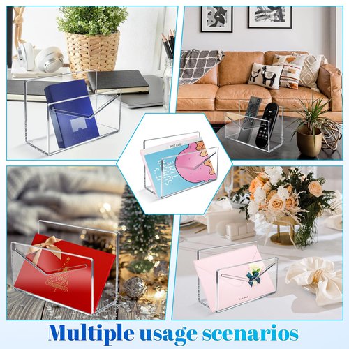 juciasouul 6 Pcs Acrylic Mail Holder, Clear File Letter Organizer, Vertical Envelope Mail Holder, Mail Organizer Countertop Bill Holding Sorter for Desk, Home, Office, School
