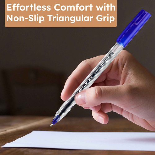PENSAN Blue Ballpoint Pens,1.0 mm Medium Point, Blue Pens, Ergonomic Triangle Grip, Smooth Writing, 300-Count Pack of Bulk Pens
