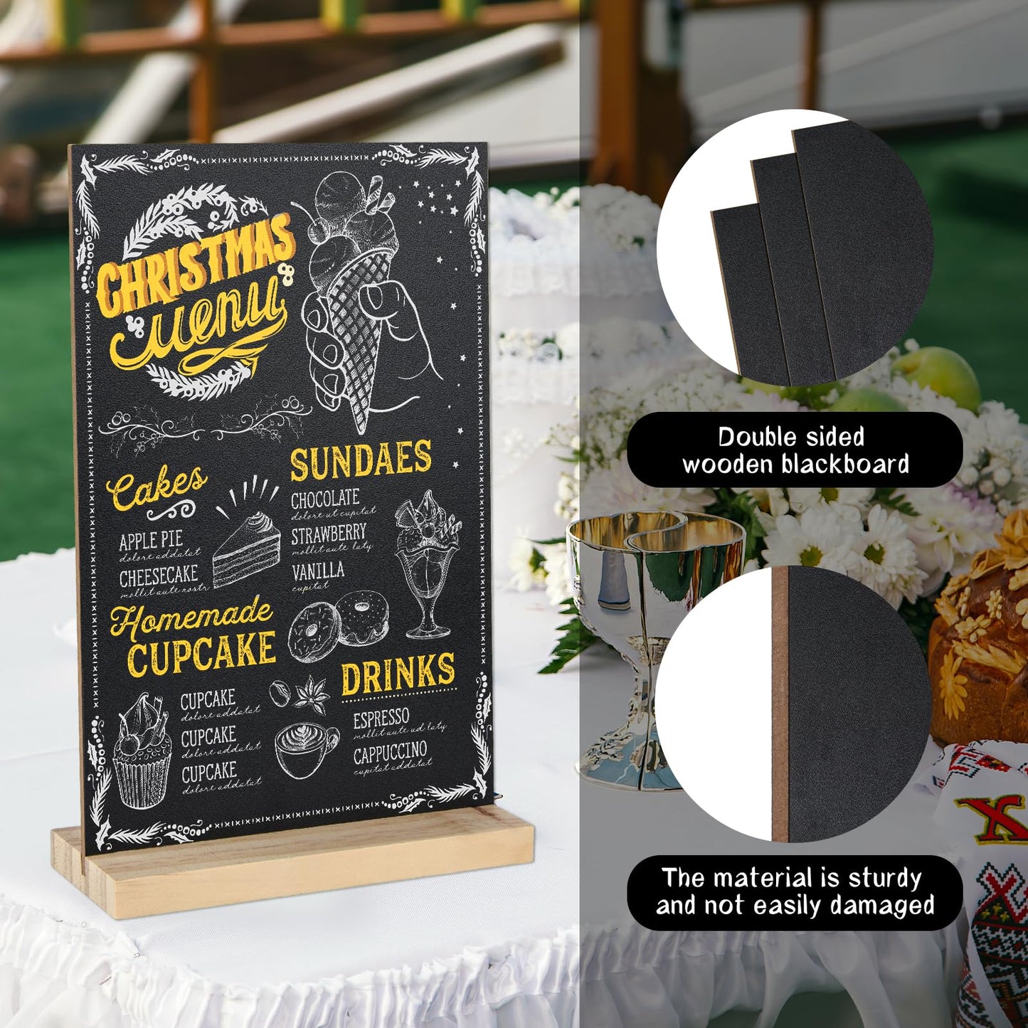 BOUBONI 2 Pack Small Chalkboard Signs with Wood Stand 6 x 8 inch Tabletop Chalkboard Sign Double-Sided Message Menu Boards for Kitchen Wedding Bar and Restaurant