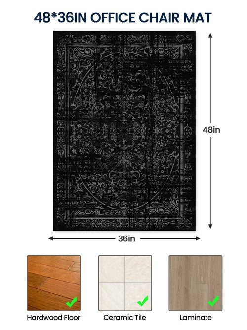 Office Chair Mat for Hardwood Floor, 36"x48" Under Desk Carpet Protector for Rolling Computer Chair Mat, Machine Washable Area Rug, Anti-Slip Floor Mat Jet Black