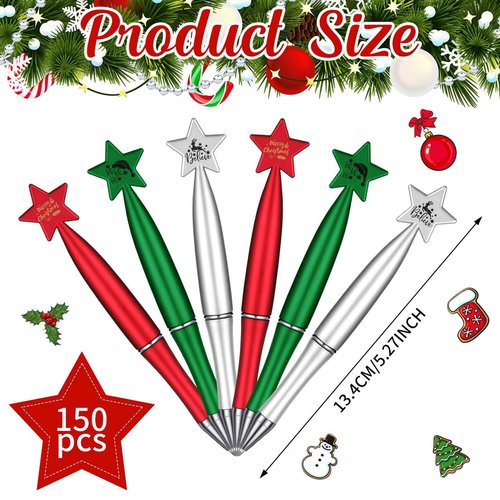 Cholemy 150 Pcs Christmas Ballpoint Pen with Star Holiday Pen Bulk Christmas Gifts Believe Pens 1.0 mm Black Ink Ballpoint Pens for Kid Adults Xmas Party Student School Office Home Supplies