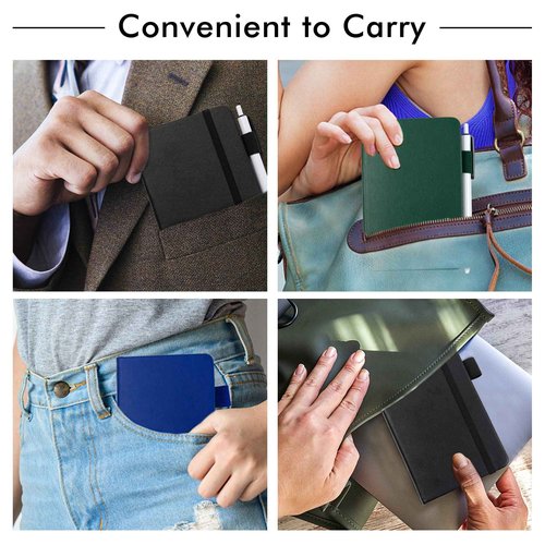feela 15 Pack Pocket Small Notebooks Bulk, Mini Cute Notepads Hardcover College Ruled Lined Journals with Pen Holder for School Business, with 15 Black Pens, 3.5”x 5.5”, A6, Black Navy Dark Green