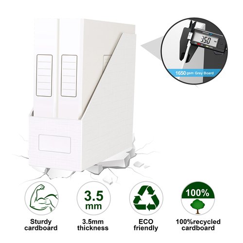 JiaWei White Magazine File Holders, 3 Packs Sturdy Cardboard File Rack, Office Organization Desktop Storage File Box Binder for Shelves and Desk, Folder Holder for Office or Classroom