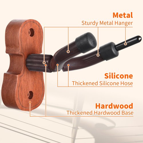 Violin Wall Mount Violin Hanger Mahogany Violin Viola Stand with Bow Hook