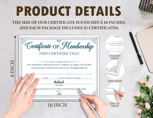 Certificate of Membership, 25 Pcs Church Recognition Certificates for New Members, Religious Membership Certificate, Christian Bible Scripture Favors & Supplies -04