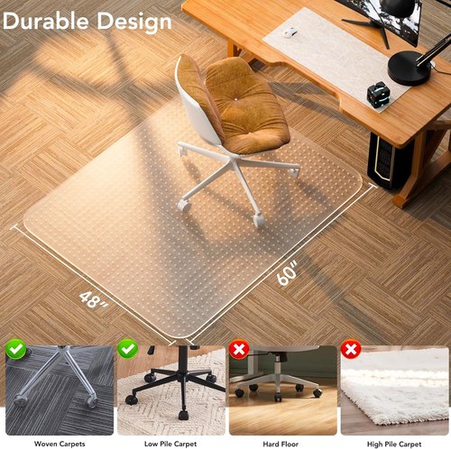 Regine Switzerland Office Chair Mat - Heavy-Duty Clear Plastic Floor Protector for Low Pile Carpet | 48" x 60" Size