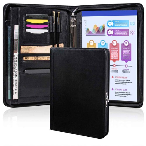 Calfinder 3 Ring Portfolio Binder,PU Leather Padtfolio Binder with Zipper,Padfolios for Women&Men,Professional Business Portfolio Organizer for Resume/Interview, A4 Letter Document Organizer