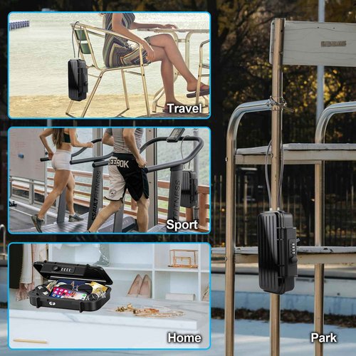 LIGBT Portable Safe Lock Box with Waterproof Travel Safe, Combination Key Lock, Removable A3 Steel Cable Locks for Beach, Outdoor, Home, Dorm, Office, Car
