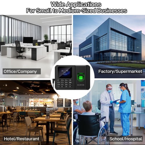 KUIIYER 2 in 1 Time Clocks for Employees Small Business (Fingerprint + Password) Employee Clock in & Out Machine Attendance Punch Clock Recorder Tracker for Small Businesses & Offices