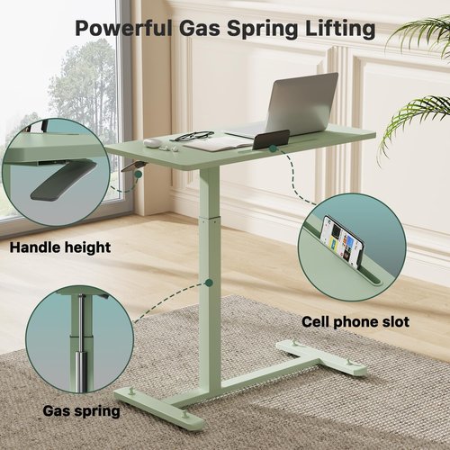 Gibbon Mounts Mobile Standing Desk - Pneumatic Adjustable Rolling Desk (31.5 Inches) | Portable Laptop Table with Lockable Wheels for Home & Office - Green
