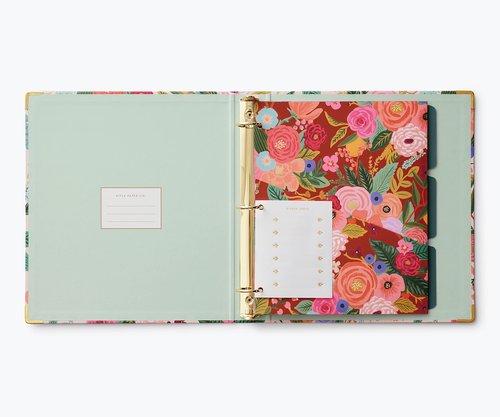 RIFLE PAPER CO. Garden Party Classic Binder - 1" Three-Ring Binder with Soft Touch Illustrated Floral Cover, Holds 175 Pages, 3 Tabbed Dividers and 6 Adhesive Labels, Reinforced Metal Corners